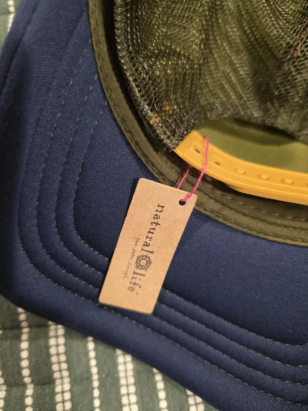 NATURAL LIFE Floral Mesh Trucker Hat with Blue Brim and Olive Back